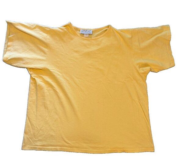 Long Elegant Legs Tops - Vintage LEL Long Elegant Legs Womens S Yellow Short Sleeve T Shirt Boxy Crewneck